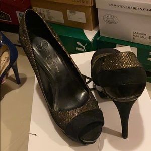 Black and Gold Shimmer Pumps